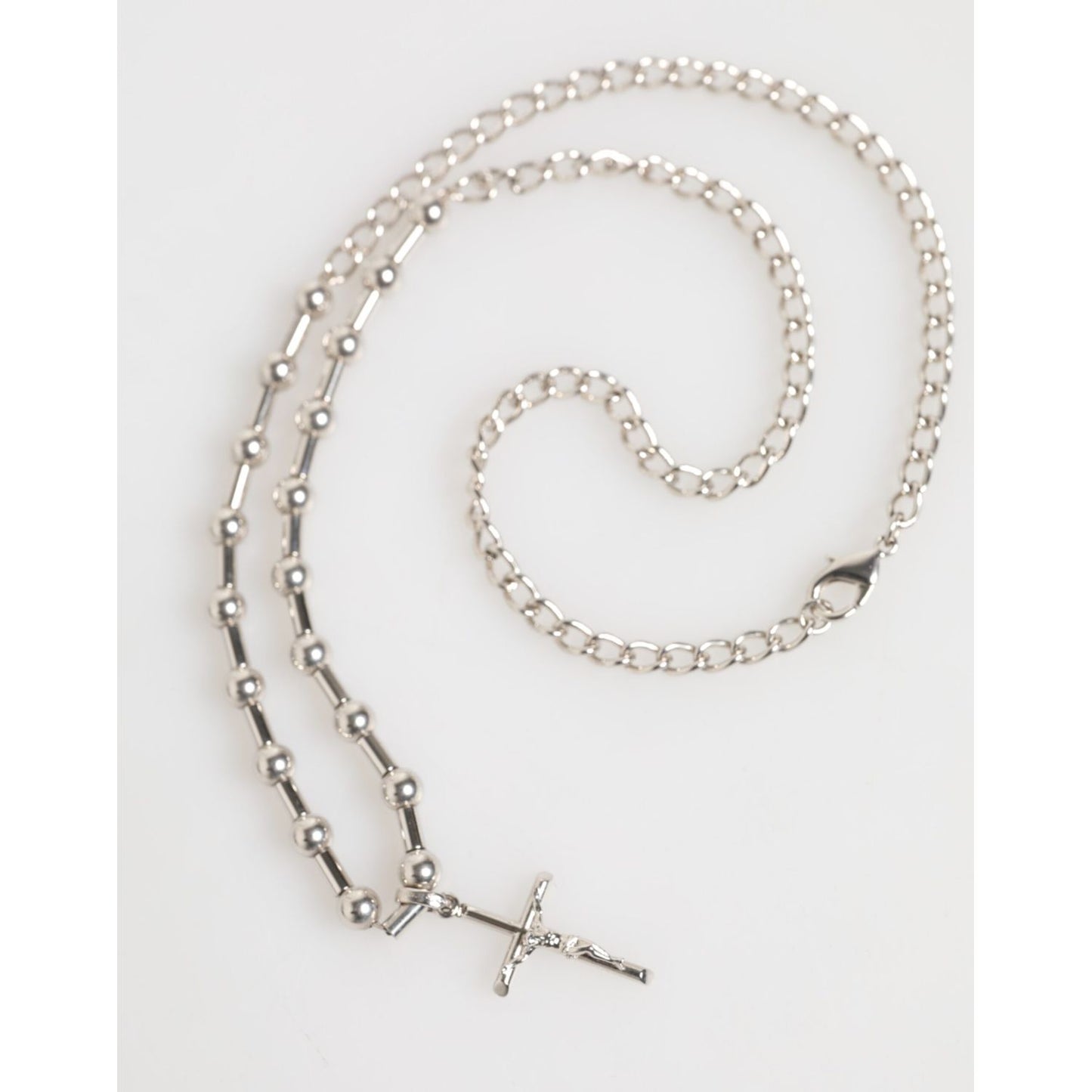 Dolce & Gabbana Silver Tone Brass Chain Religious Cross Pendant Necklace