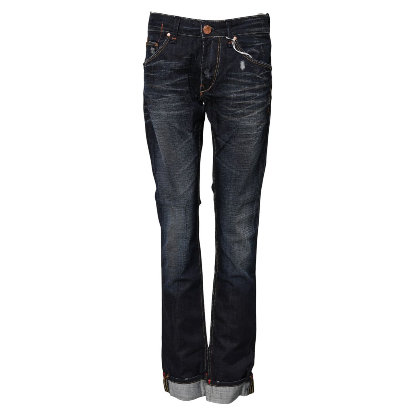 Acht Blue Washed Cotton Mid Waist Flared Denim Jeans
