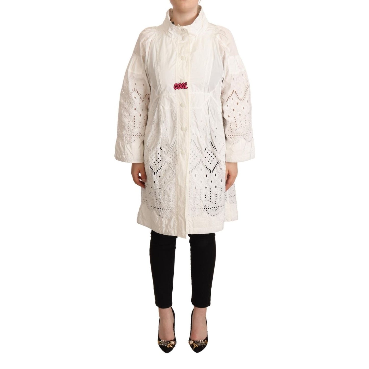 Ermanno Scervino Button Down White Long Sleeve Polyester Jacket