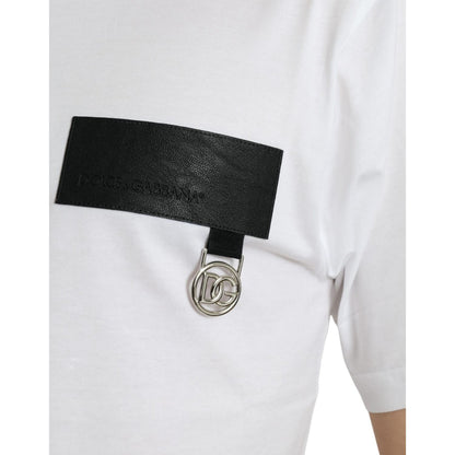 Dolce & Gabbana White Logo Patch Cotton Crew Neck T-shirt