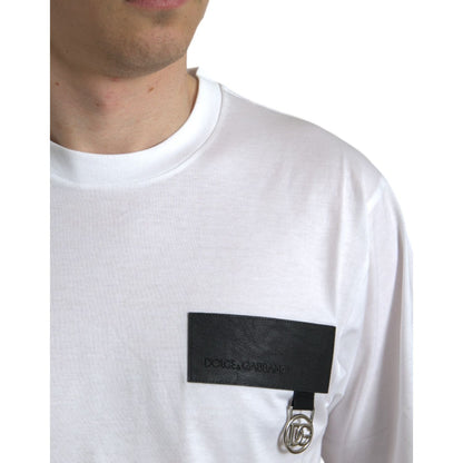 Dolce & Gabbana White Logo Patch Cotton Crew Neck T-shirt