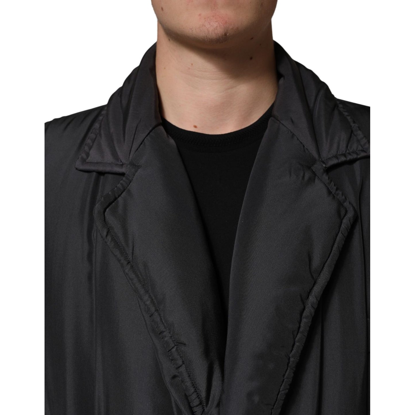 Dolce & Gabbana Black Silk Padded Parka Men Coat Jacket