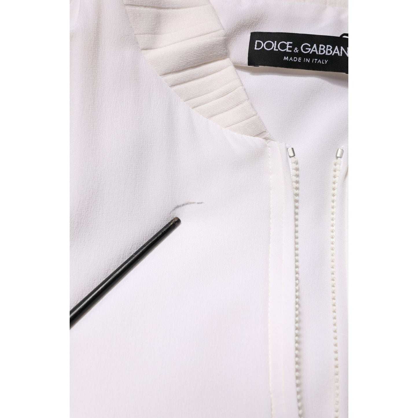 Dolce & Gabbana White Silk Full Zip Bomber Blouson Jacket