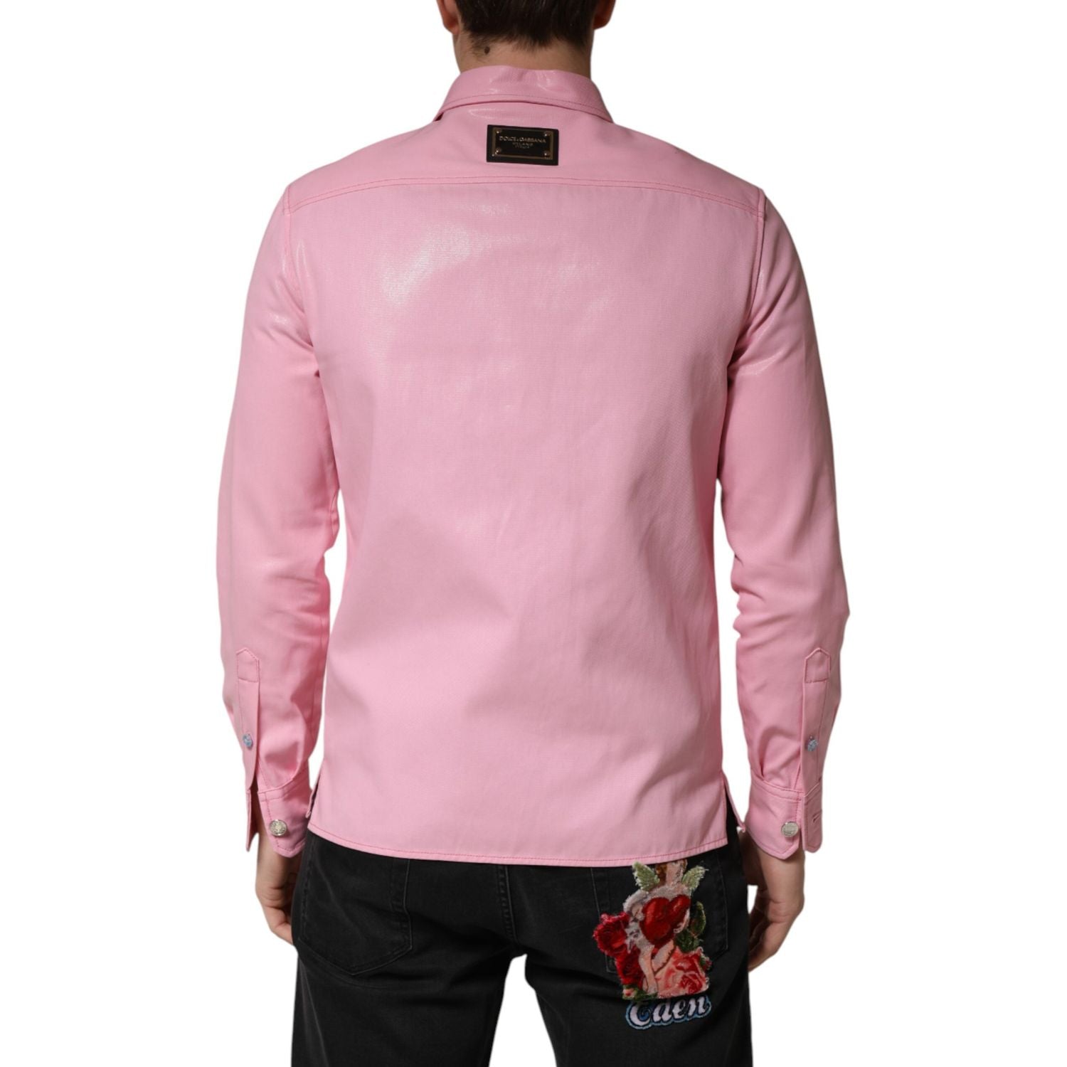 Dolce & Gabbana Pink Cotton Collared Men Button Down Shirt