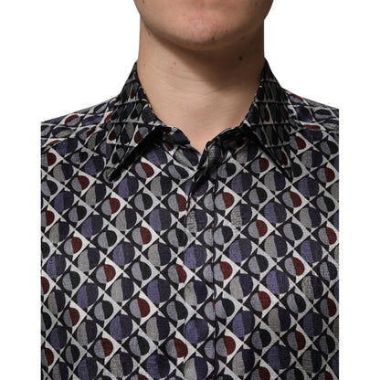 Dolce & Gabbana Multicolor Patterned Collared GOLD Men Dress Shirt