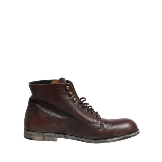 Dolce & Gabbana Brown Lace Up Short Ankle Boots Men Shoes