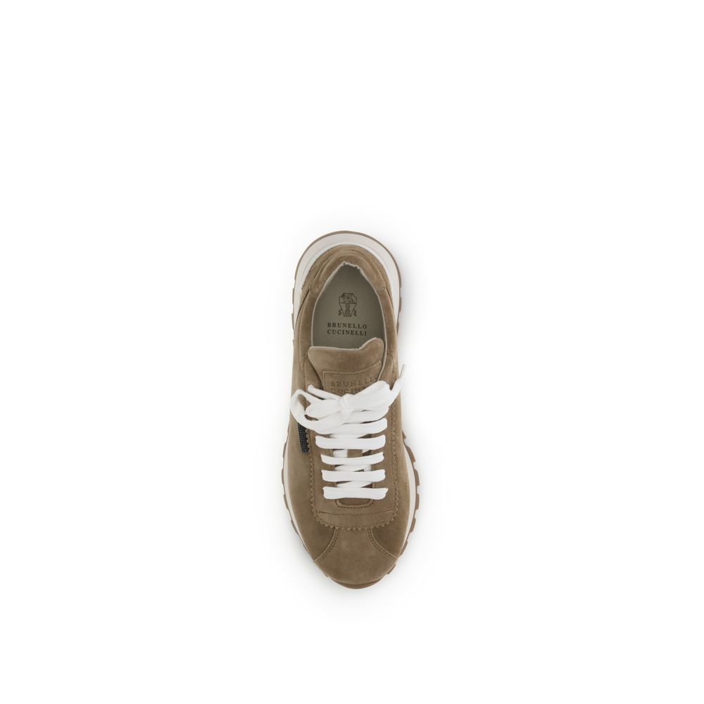 Brunello Cucinelli Beige Calf Leather Bos Taurus Platform Sneakers