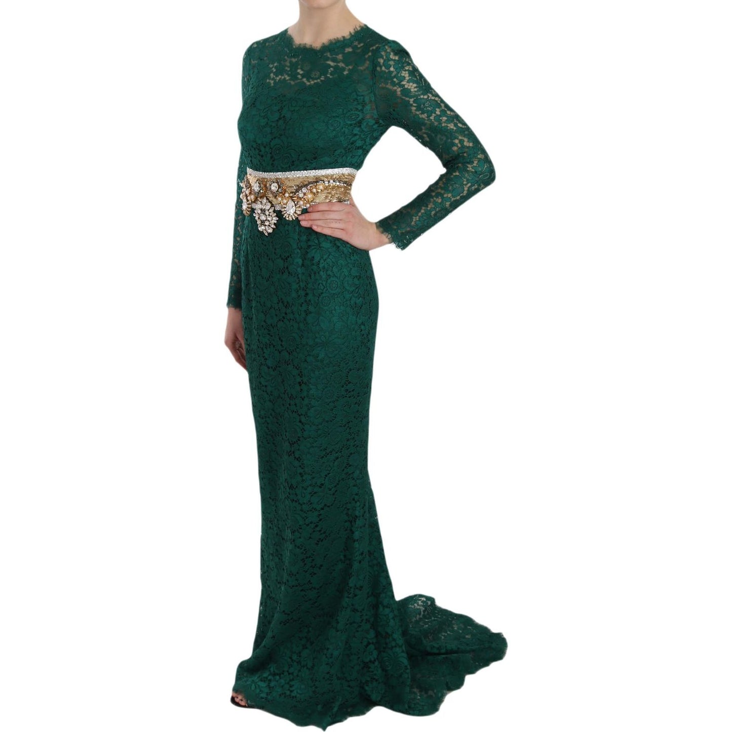 Dolce & Gabbana Emerald Elegance Long Sleeve Floor-Length Dress Dolce & Gabbana