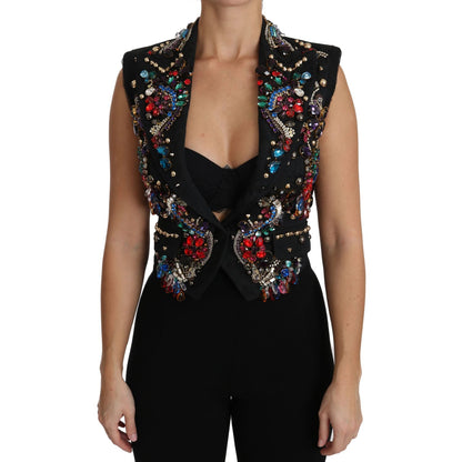 Dolce & Gabbana Black Crystal Sicily Vest Waistcoat