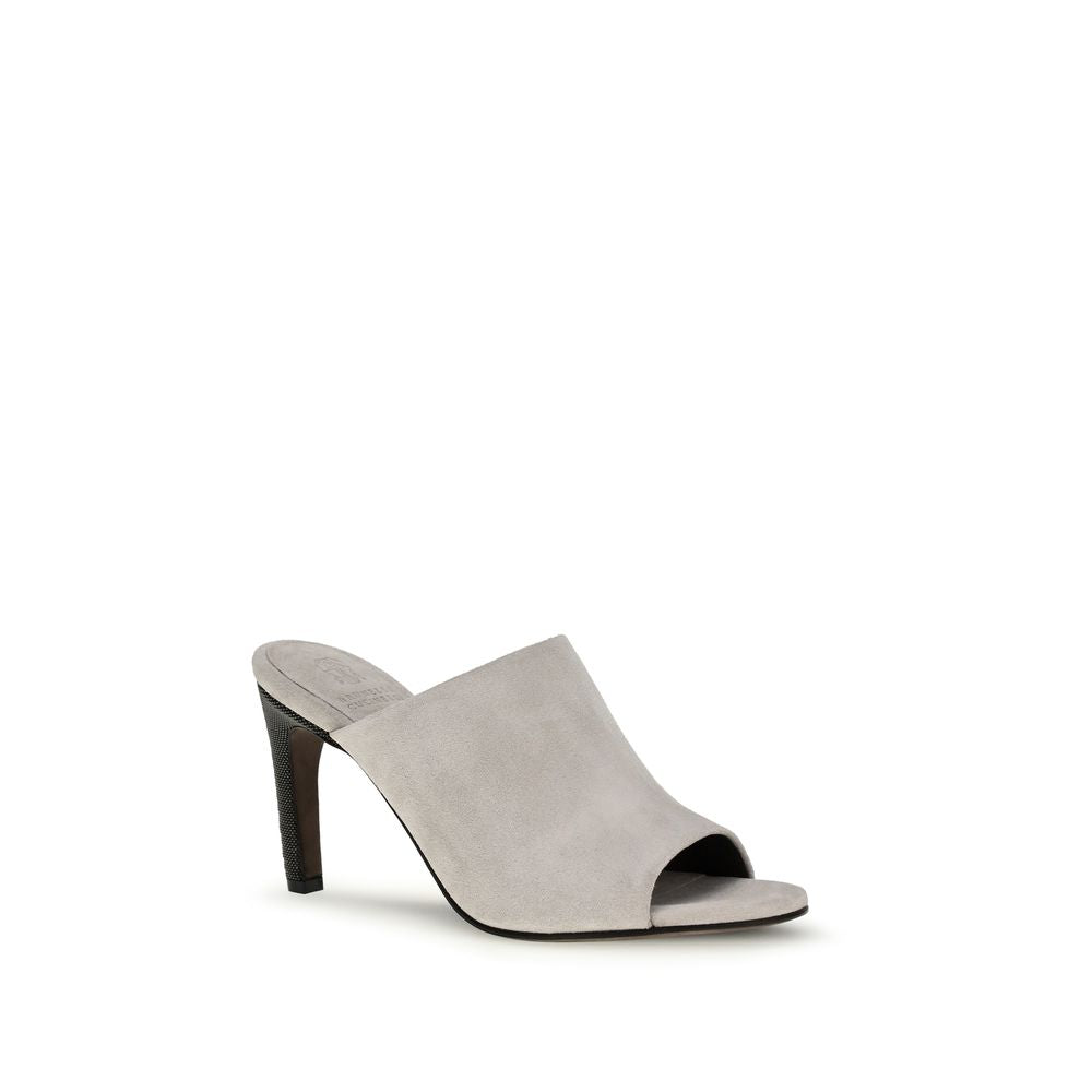 Brunello Cucinelli Gray Calf Leather Bos Taurus Mules