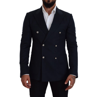 Dolce & Gabbana Blue Double Breasted Formal Coat Blazer