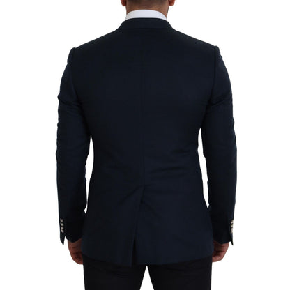 Dolce & Gabbana Blue Double Breasted Formal Coat Blazer