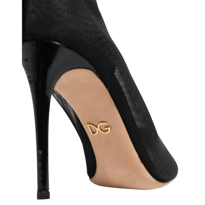 Dolce & Gabbana Black Nylon Stretch Mesh Sock Boots Shoes