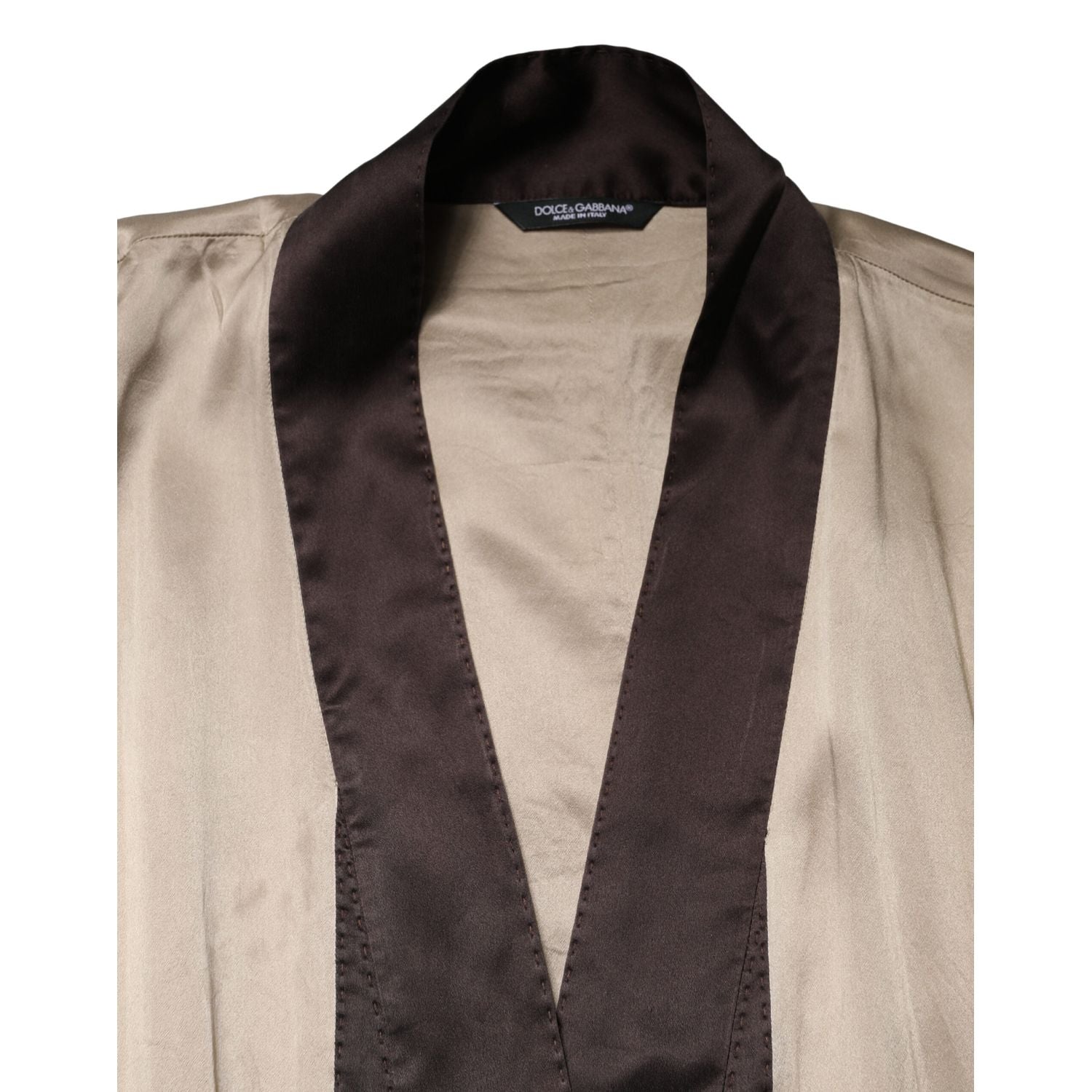 Dolce & Gabbana Beige Silk Satin Long Coat Robe Jacket