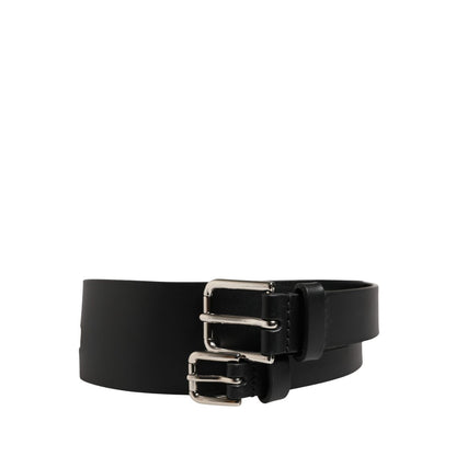 Dolce & Gabbana Black Double Strap Leather Silver Buckle Belt