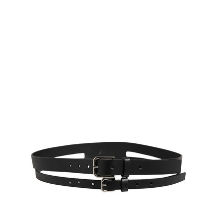 Dolce & Gabbana Black Double Strap Leather Silver Buckle Belt