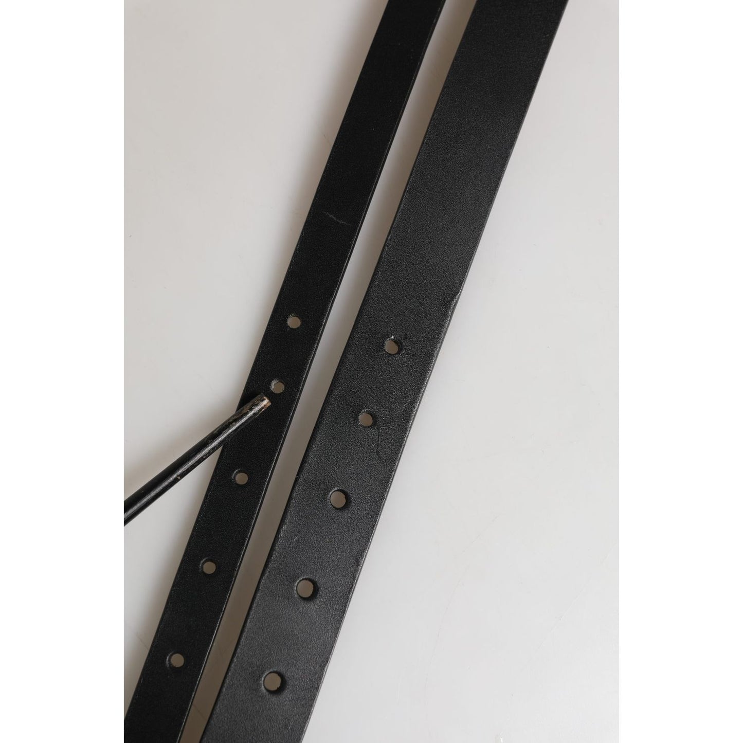 Dolce & Gabbana Black Double Strap Leather Silver Buckle Belt