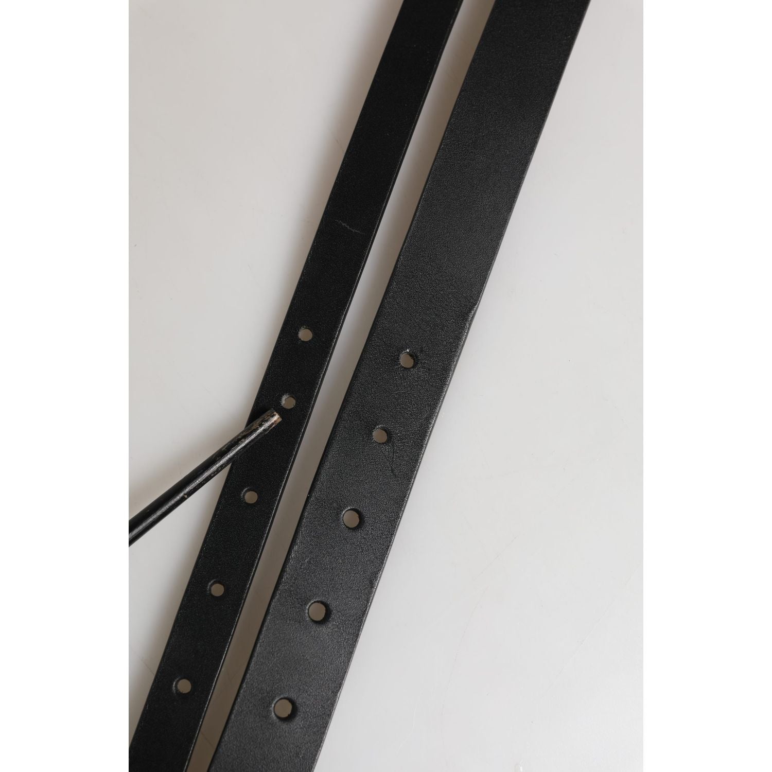 Dolce & Gabbana Black Double Strap Leather Silver Buckle Belt