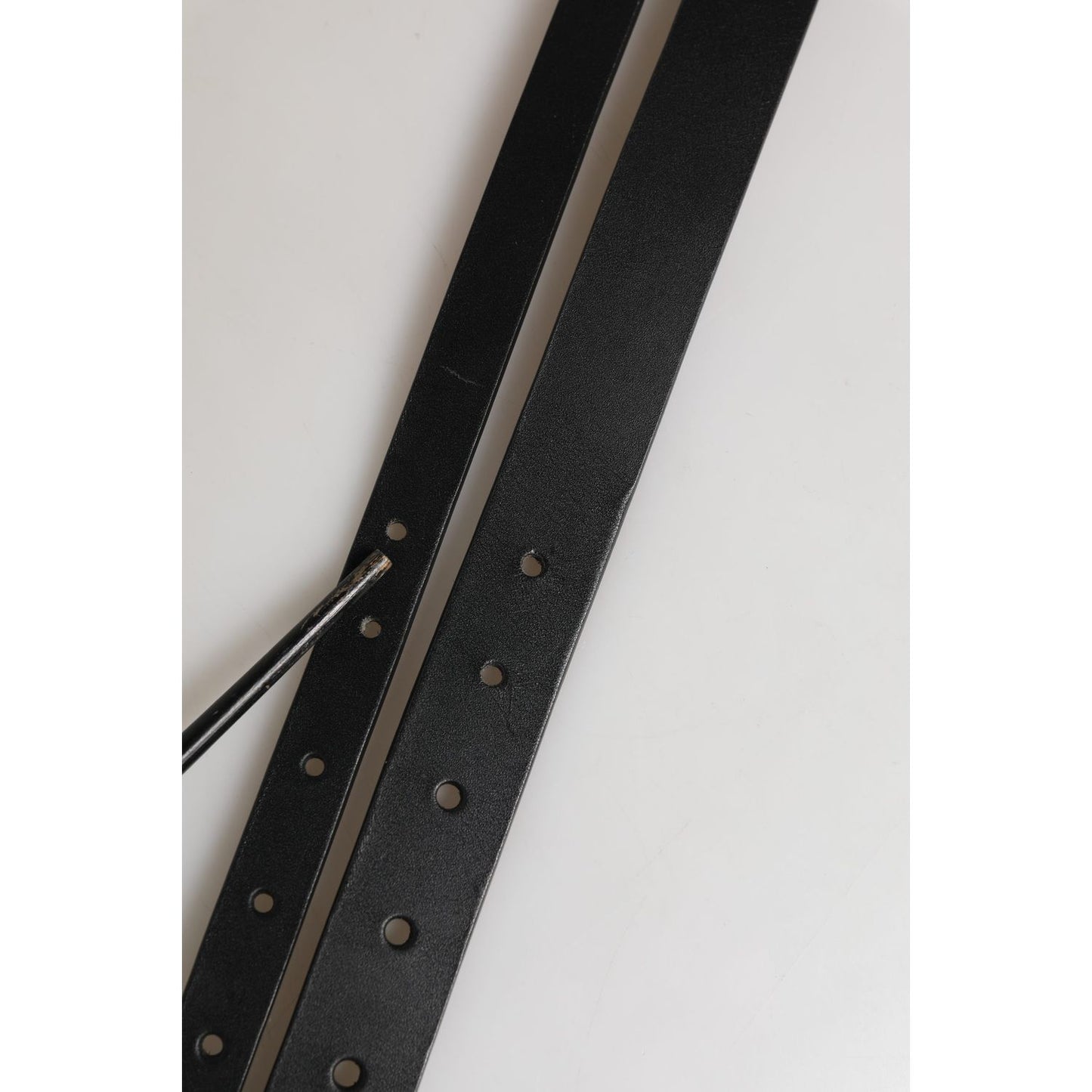 Dolce & Gabbana Black Double Strap Leather Silver Buckle Belt