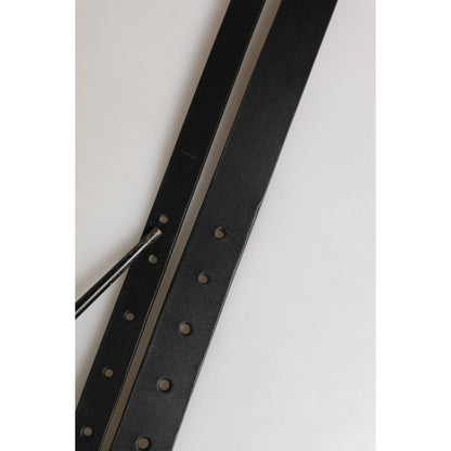 Dolce & Gabbana Black Double Strap Leather Silver Buckle Belt