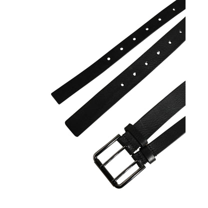 Dolce & Gabbana Black Double Strap Leather Silver Buckle Belt