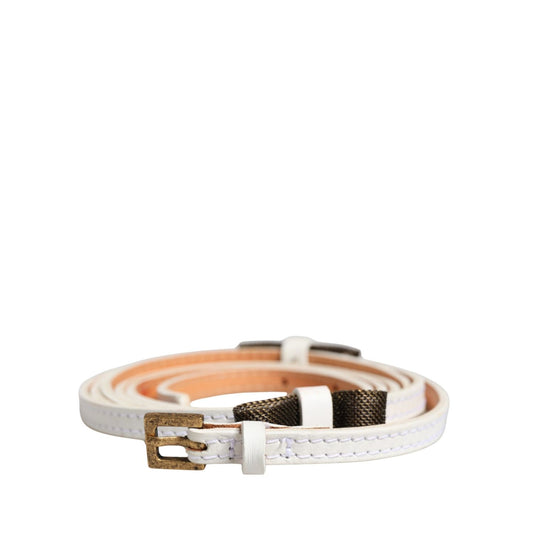 Ermanno Scervino White Leather Skinny Gold Metal Buckle Belt 1728,67345645728,85 cm / 34 Inches,Accessories,Belts - Accessories,Ermanno Scervino,Material: Leather,Preowned / Defect,Thin Belts - Belts - Accessories,White,Women