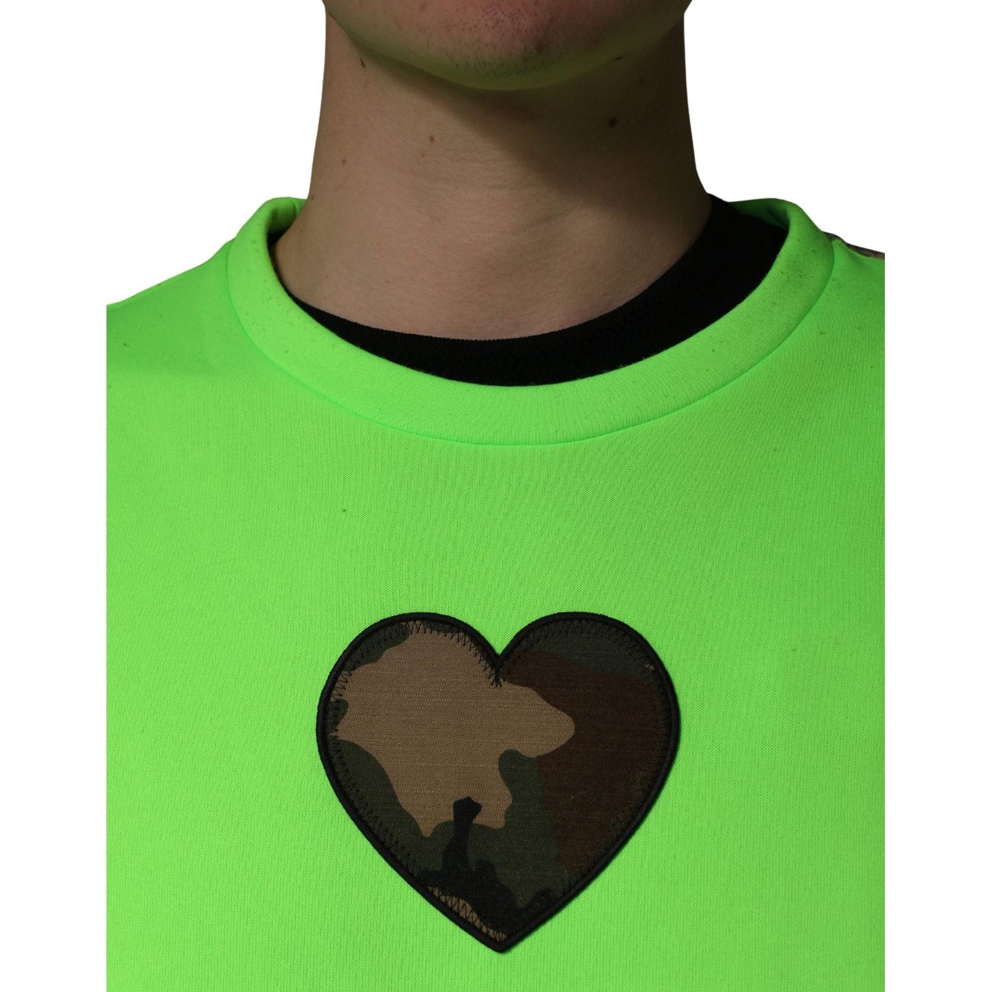 Dolce & Gabbana Green Patchwork Heart Men Sweatshirt Sweater
