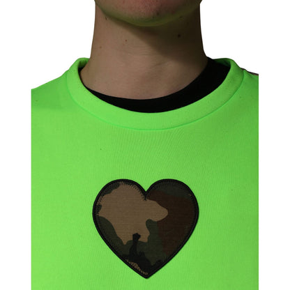 Dolce & Gabbana Green Patchwork Heart Men Sweatshirt Sweater