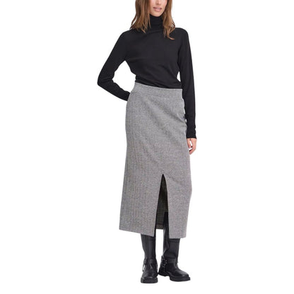 ICHI Black And White Polyester Long Skirt