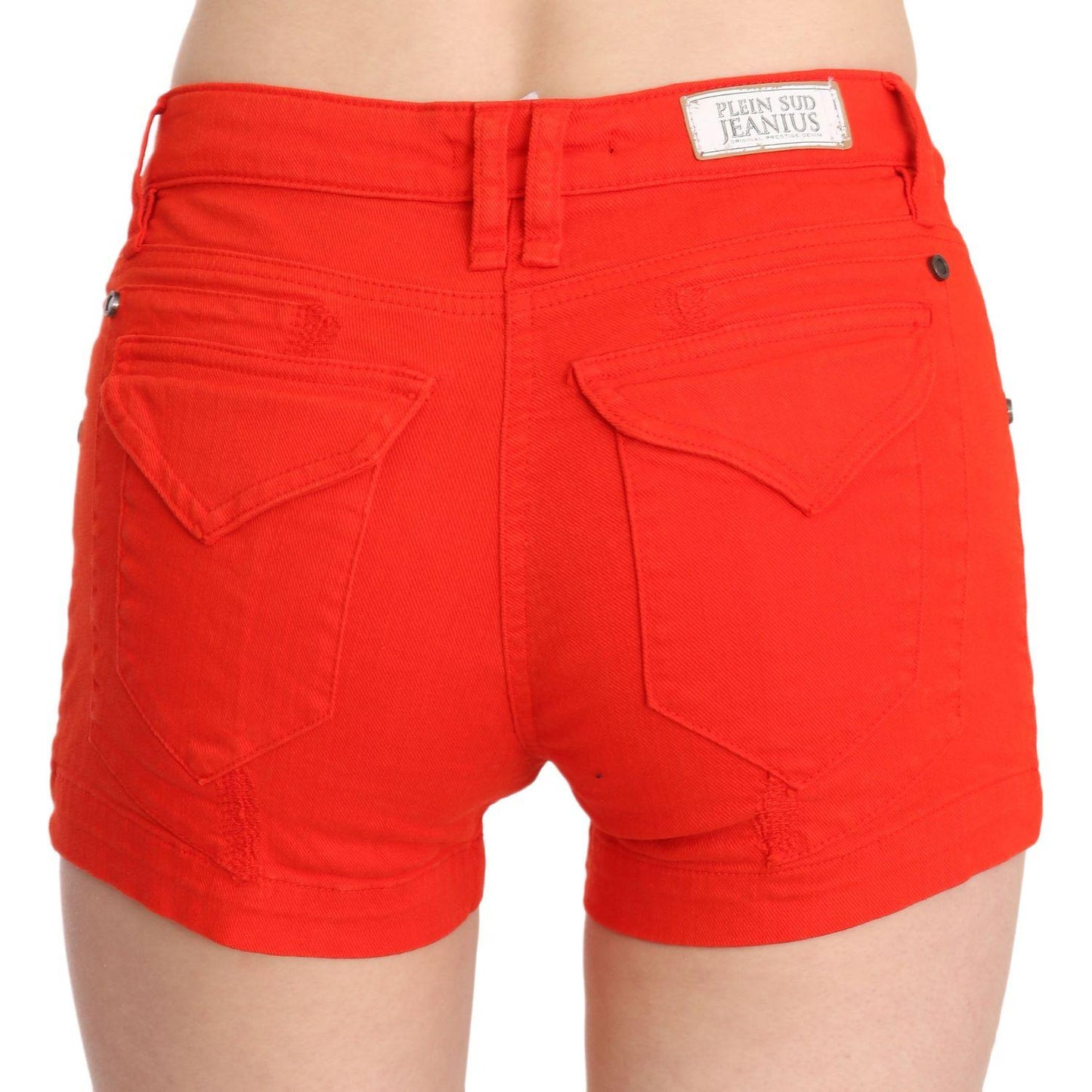PLEIN SUD Orange Mid Waist Cotton Denim Mini 1728,67345645728,Clothing,IT36 | XS,Material: 98% Cotton 2% Elastane,New with tags,Orange,PLEIN SUD,Short and Mini - Shorts - Clothing,Shorts - Clothing,Shorts - Women - Clothing,Women,Women - Clothing