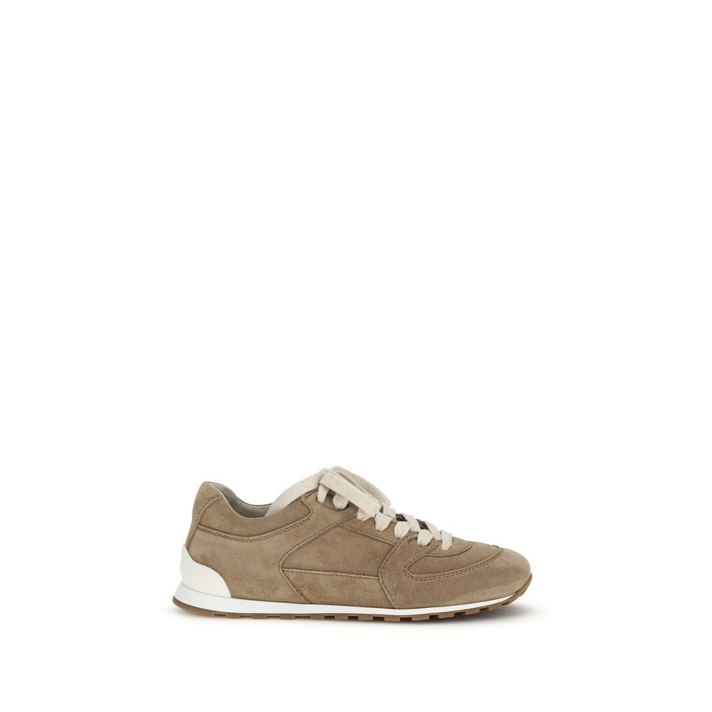 Brunello Cucinelli Beige Calf Leather Bos Taurus Low Top Sneakers