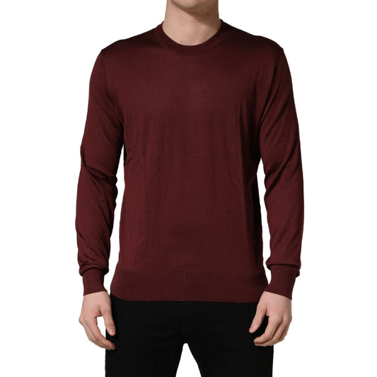 Dolce & Gabbana Maroon Silk Men Crew Neck Pullover Sweater