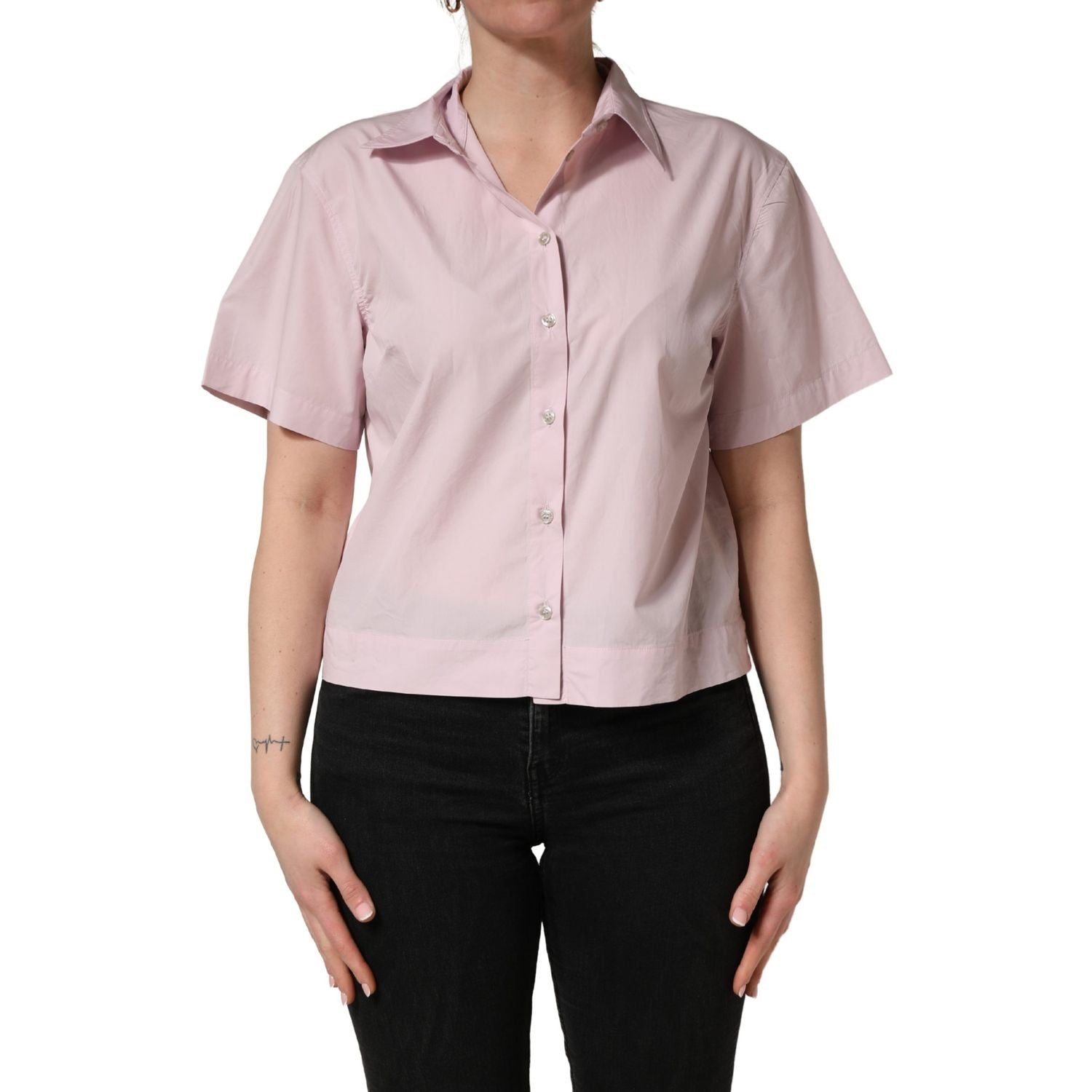 Dolce & Gabbana LightPink Cotton Collared Buttoned Blouse  Top