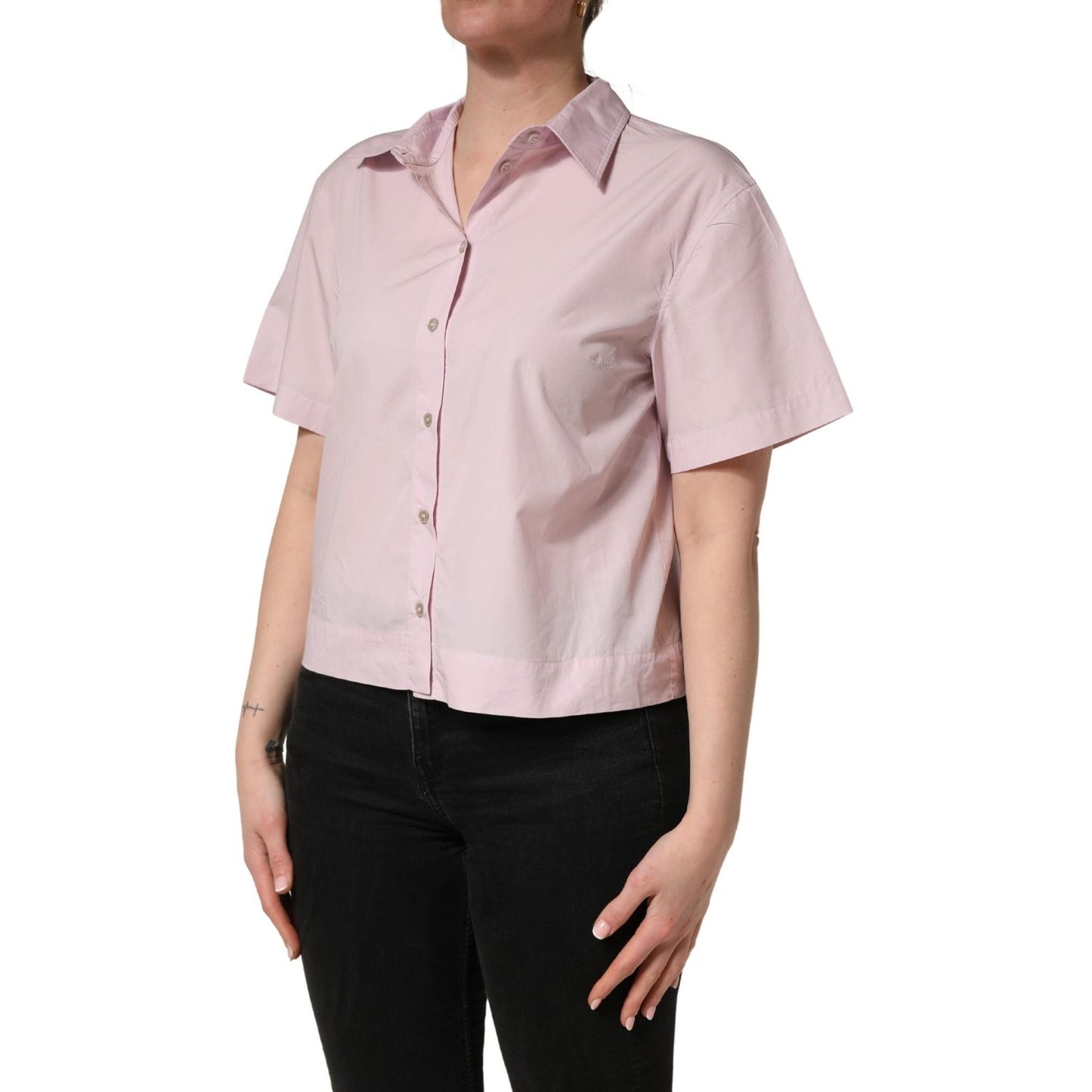 Dolce & Gabbana LightPink Cotton Collared Buttoned Blouse Top