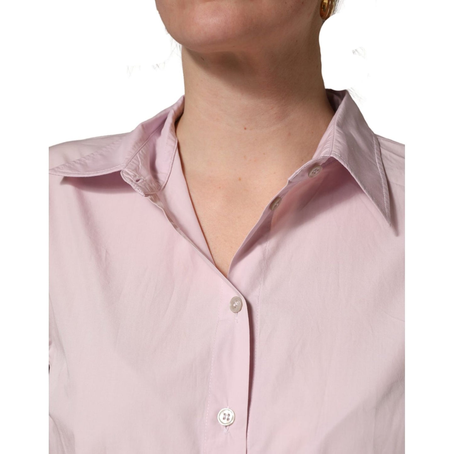 Dolce & Gabbana LightPink Cotton Collared Buttoned Blouse Top