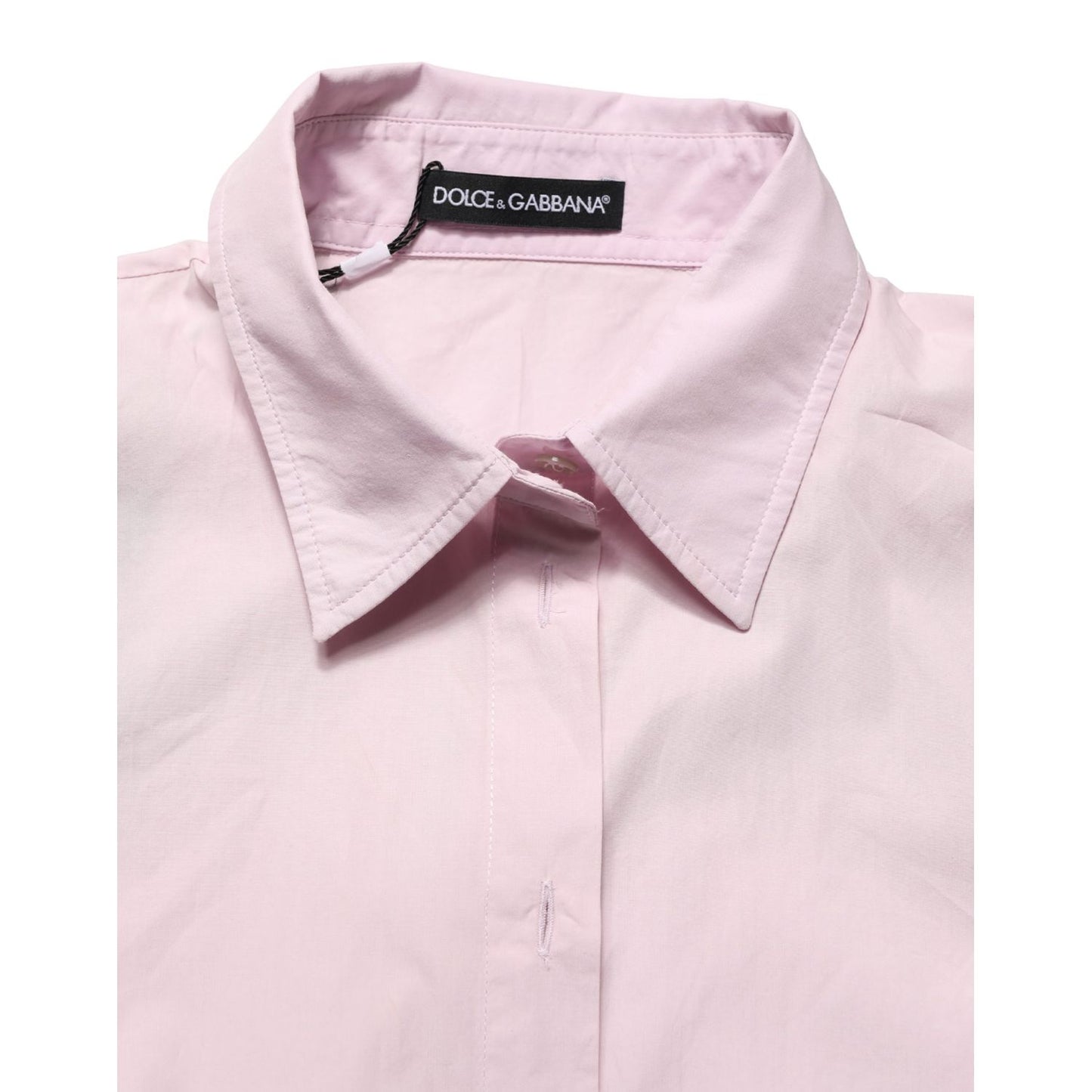 Dolce & Gabbana LightPink Cotton Collared Buttoned Blouse Top