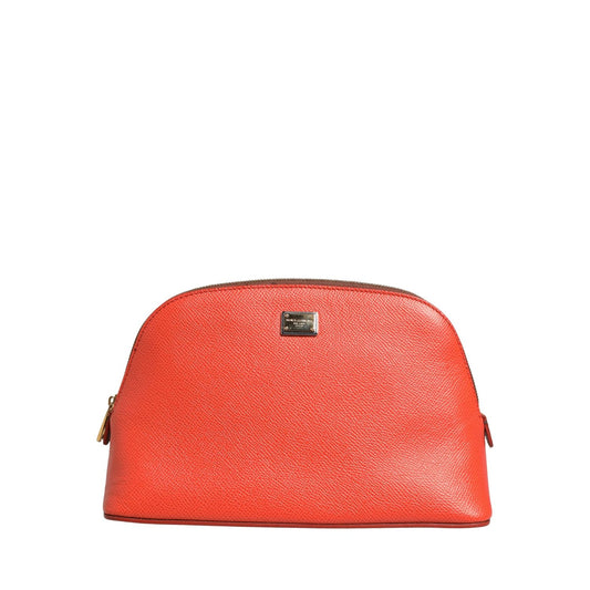 Dolce & Gabbana Orange Beige Leather DG Logo Zip Around Hand Purse Wallet