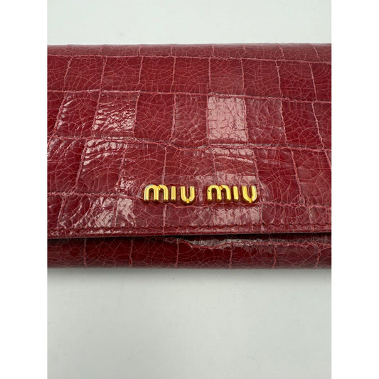 Miu Miu MIU MIU Rosso Crocodile Print Leather Wallet
