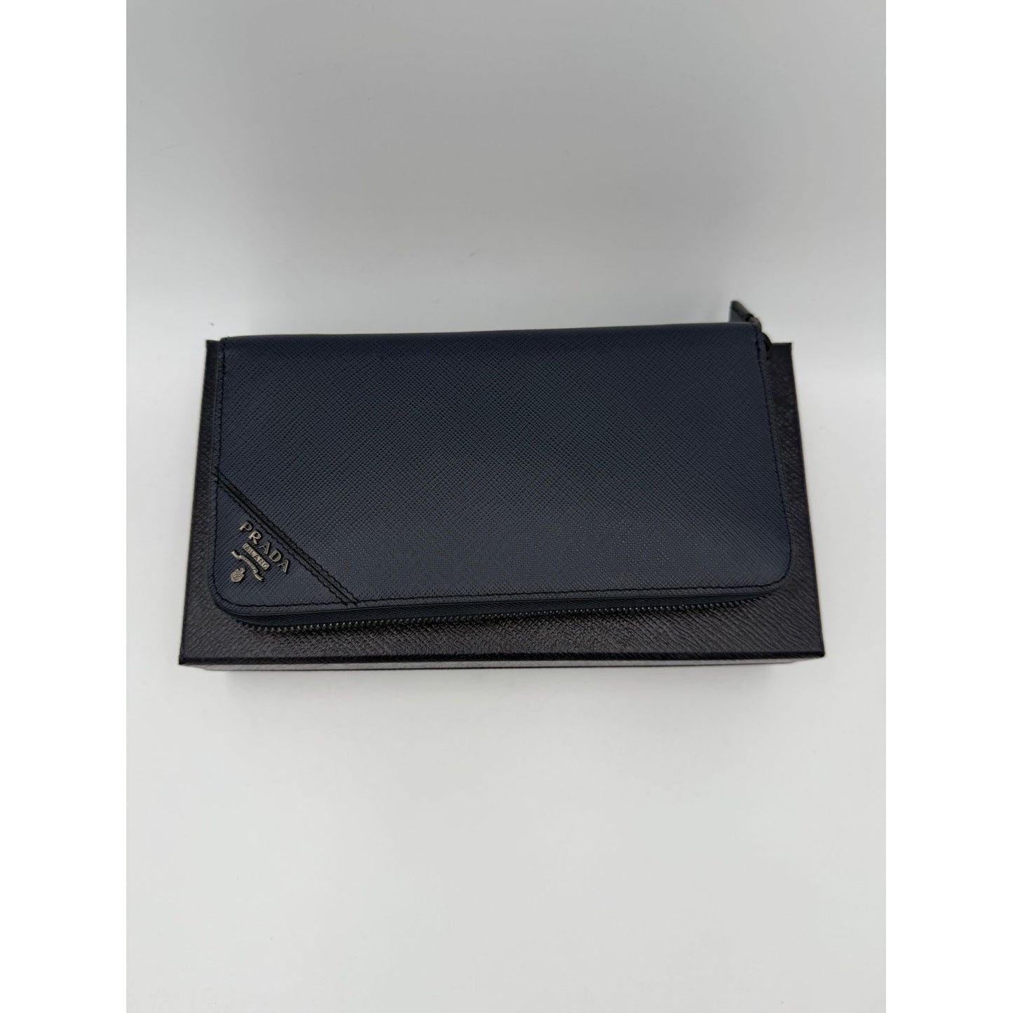 Prada PRADA Zip in Blue Saffiano Wallet