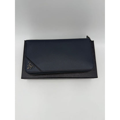 Prada PRADA Zip in Blue Saffiano Wallet