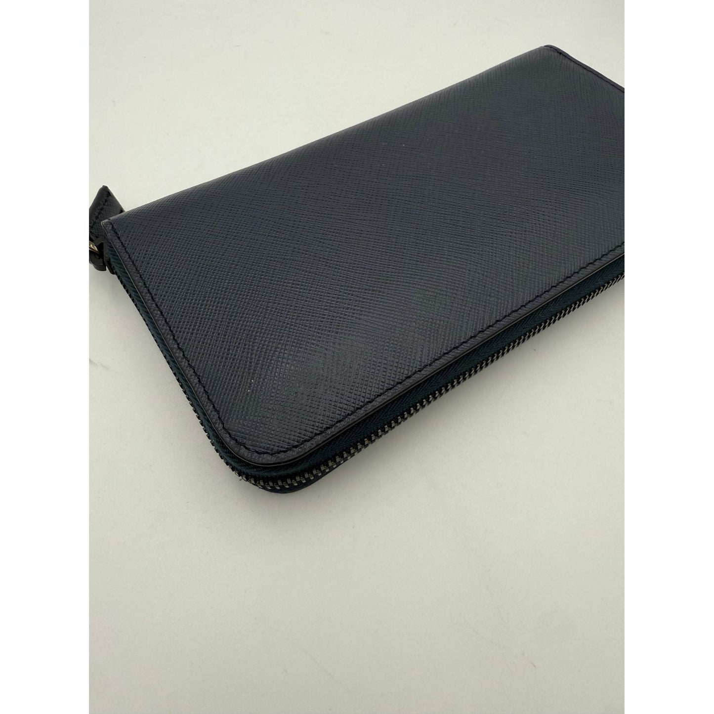 Prada PRADA Zip in Blue Saffiano Wallet