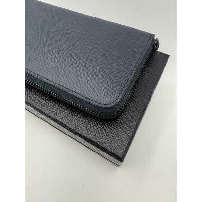 Prada PRADA Zip in Blue Saffiano Wallet