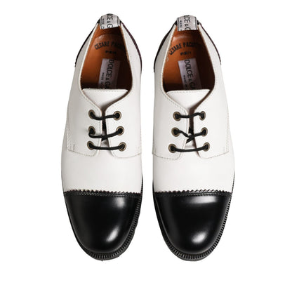 Dolce & Gabbana Black White Leather Derby Shoes
