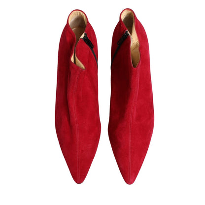 Dolce & Gabbana Red Suede Ankle Boots Shoes