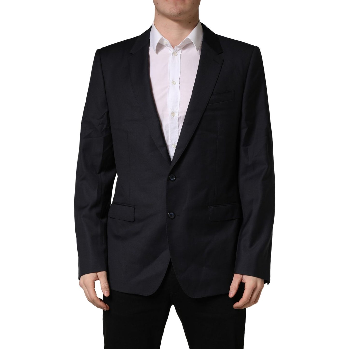 Dolce & Gabbana Dark Blue Wool Slim Fit Coat Men Jacket Blazer