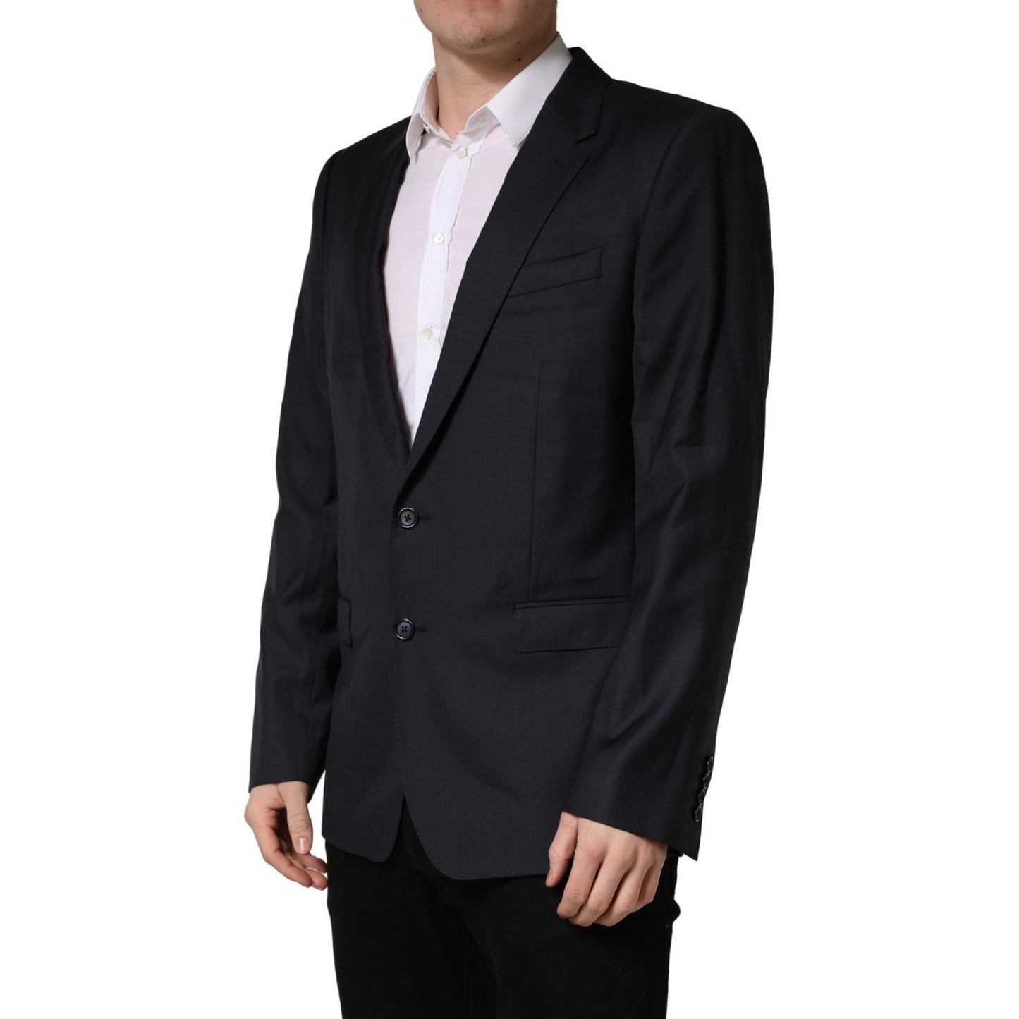 Dolce & Gabbana Dark Blue Wool Slim Fit Coat Men Jacket Blazer