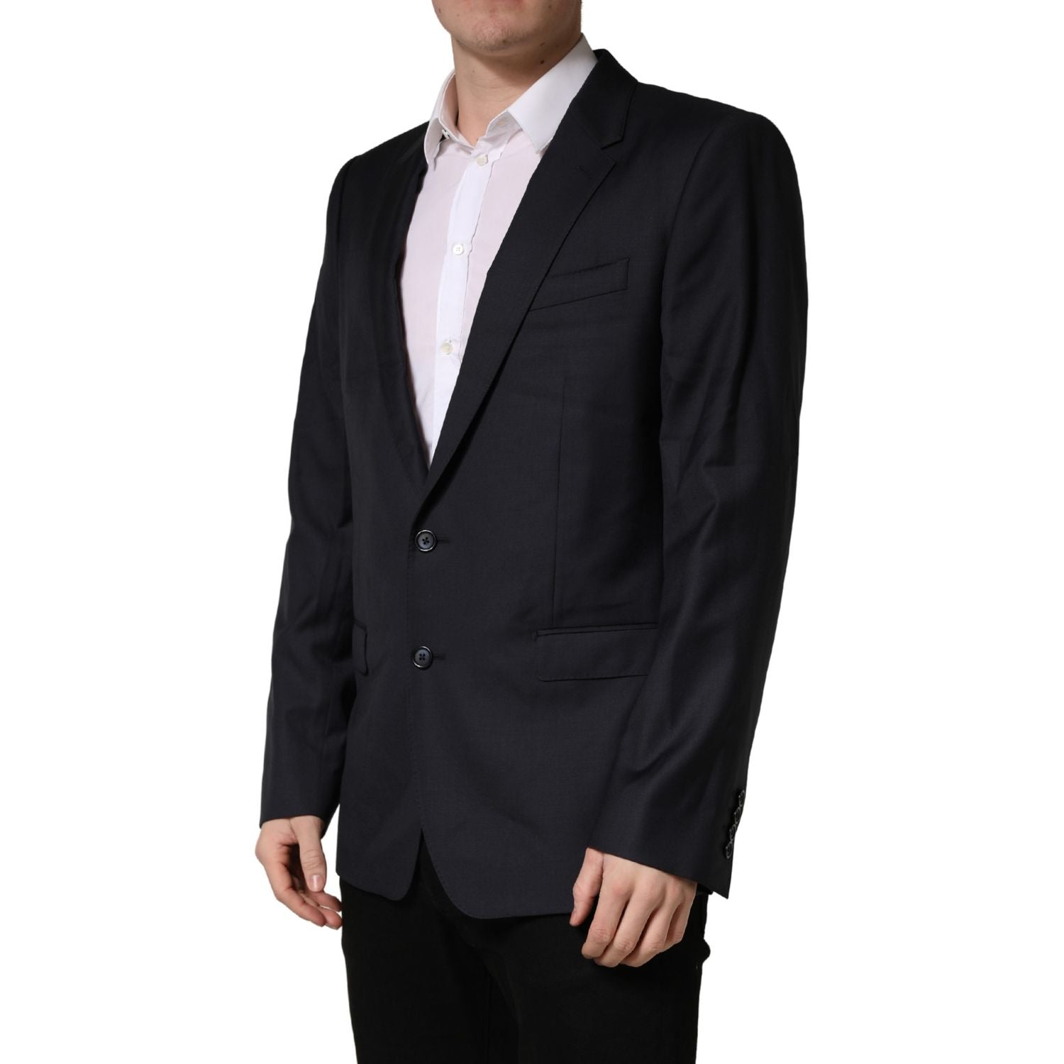 Dolce & Gabbana Dark Blue Wool Slim Fit Coat Men Jacket Blazer