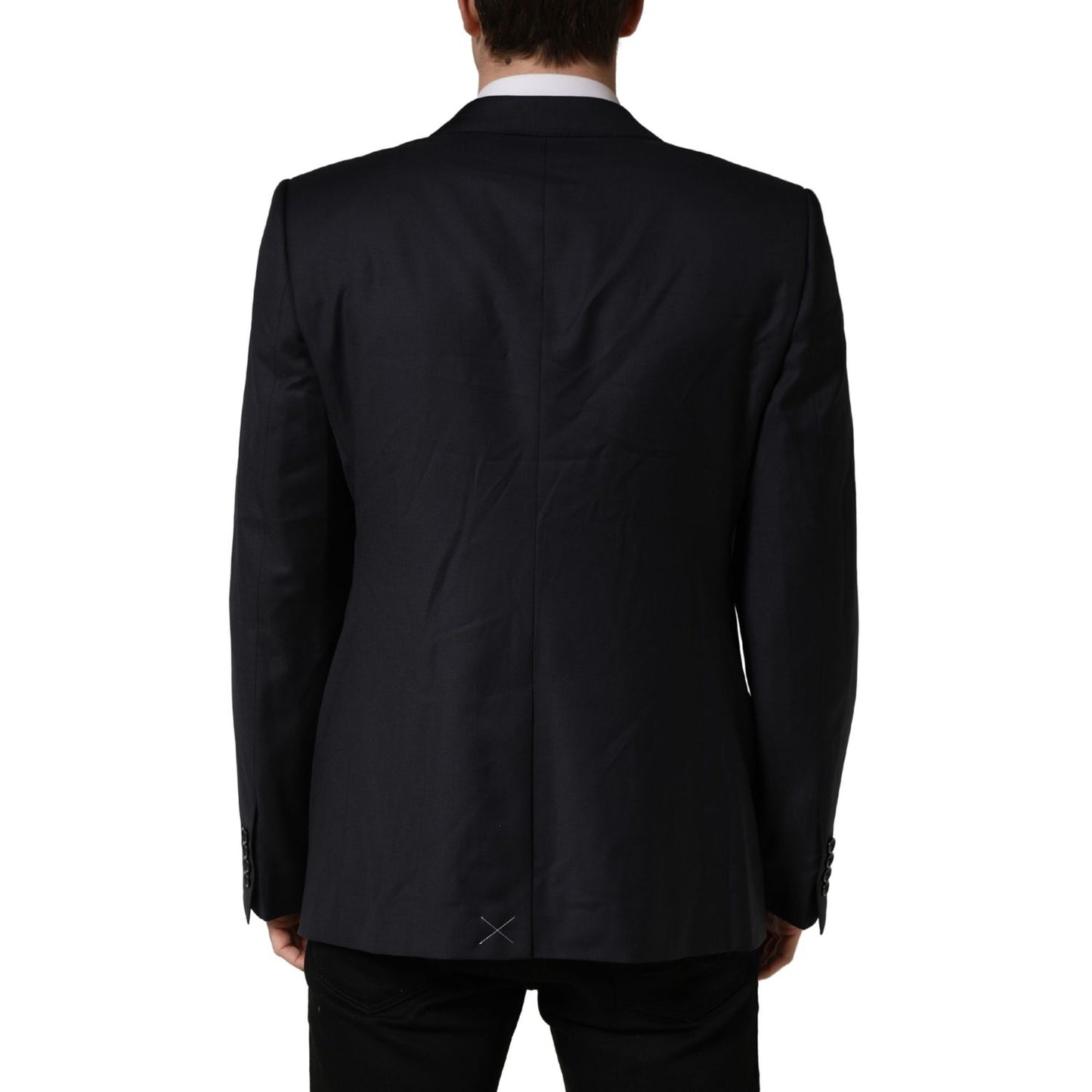 Dolce & Gabbana Dark Blue Wool Slim Fit Coat Men Jacket Blazer