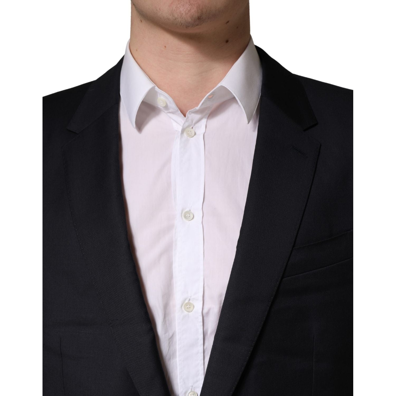 Dolce & Gabbana Dark Blue Wool Slim Fit Coat Men Jacket Blazer