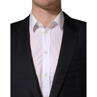 Dolce & Gabbana Dark Blue Wool Slim Fit Coat Men Jacket Blazer